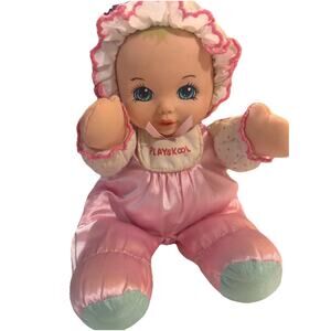 Playskool My Very Soft Baby Doll Pink Satin 11" Squeaker Toy Plush Body VTG 90s